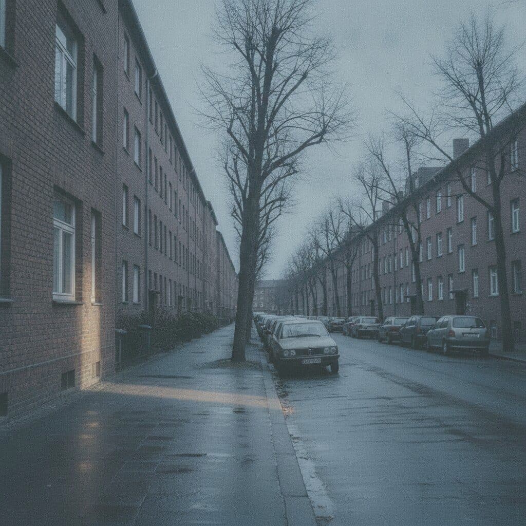 Pflegekraft von re-sanatio auf dem Weg zu einem Hausbesuch in einer Duisburger Wohnstraße